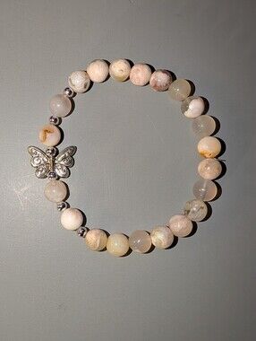 Flower Agate Bracelet With Butterfly